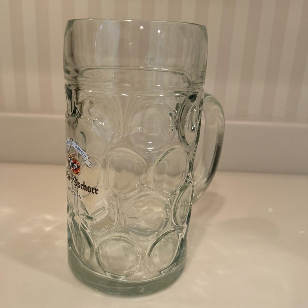 Hacker Pschorr Himmel der Bayern 1 Liter Large Dimpled Glass Beer Stein Munchen - Picture 4 of 15